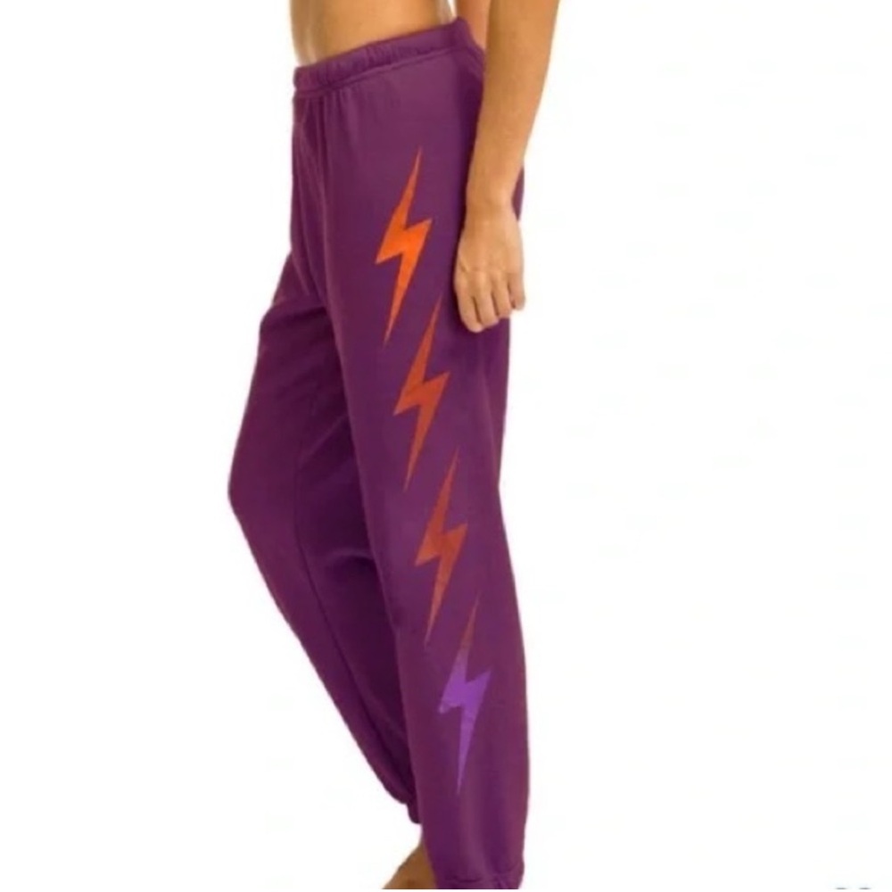 Aviator Nation Lighting Bolt Sweatpants, Purple Small - missing drawstring